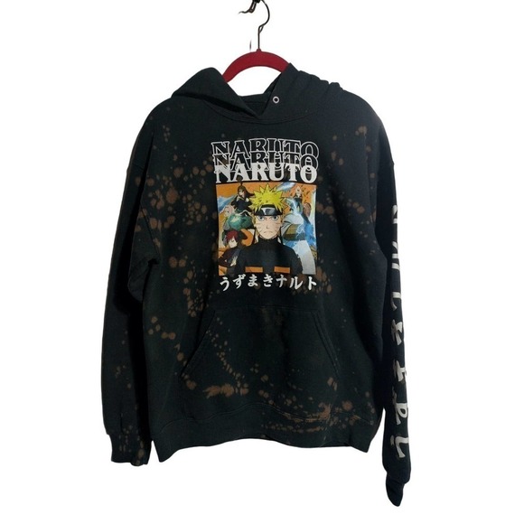 Naruto VINTAGE Y2K black bleached hoodie over sized men's medium - Picture 1 of 6